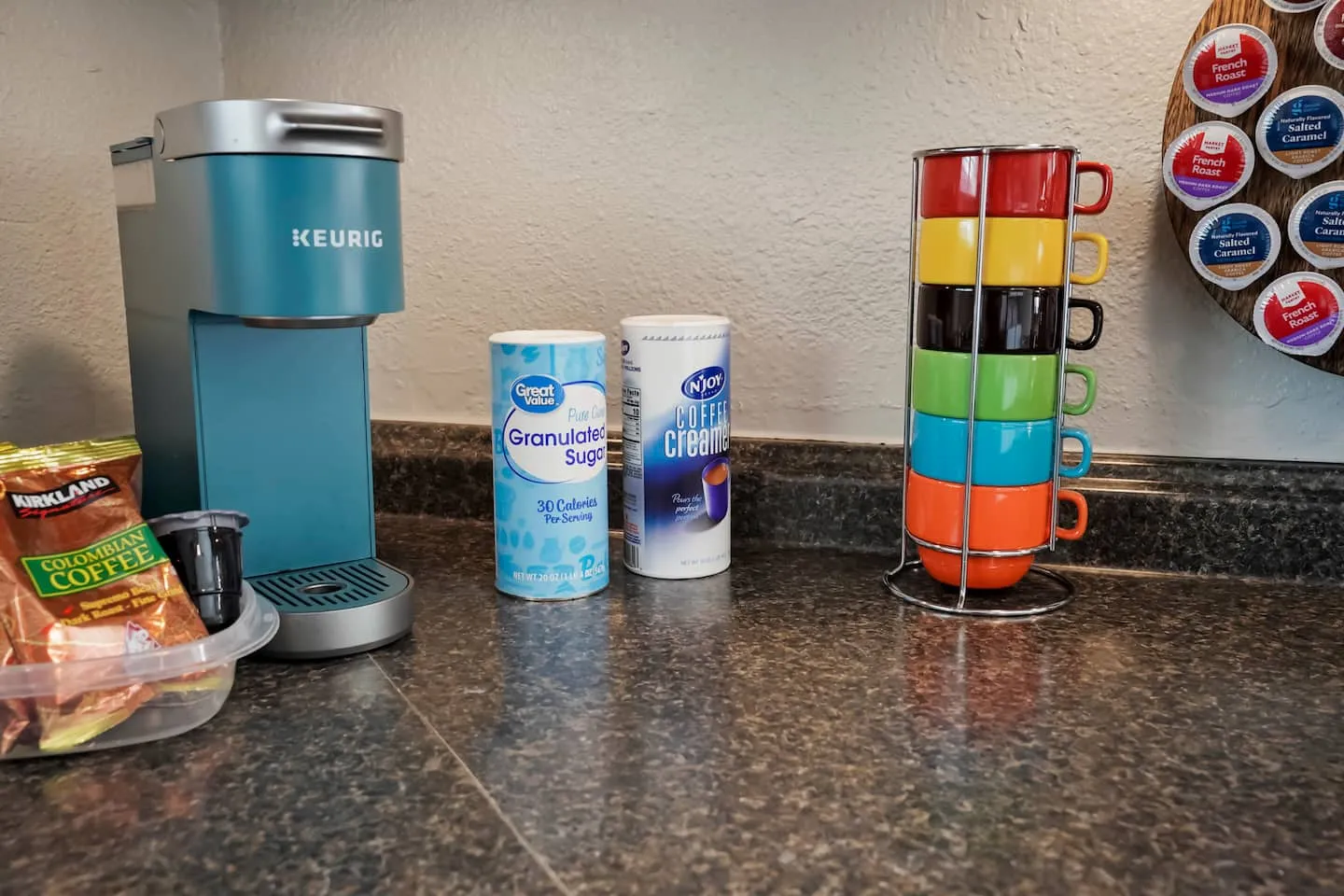 Kitchen counter with a coffee maker
