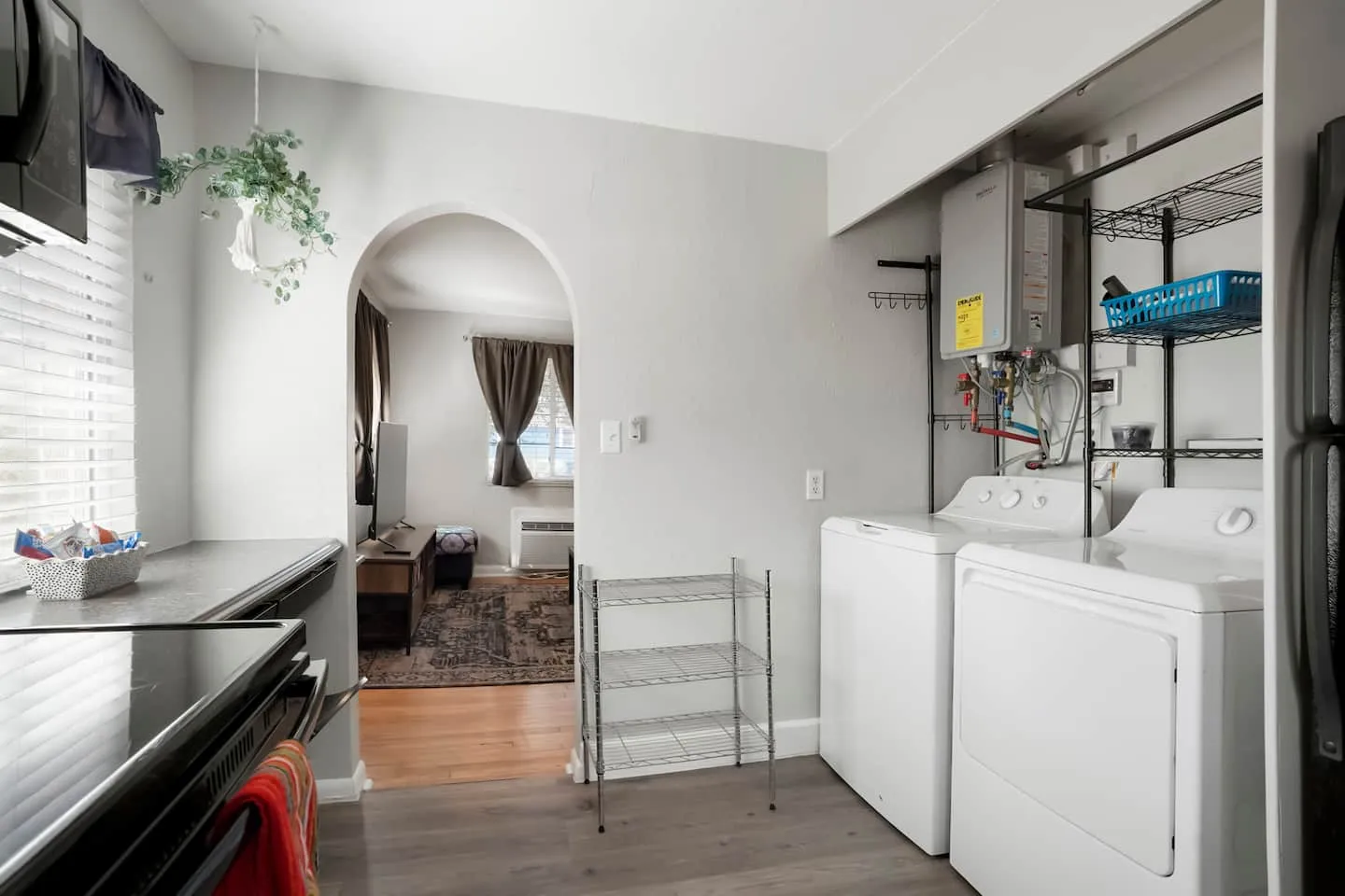 Full-size washer and dryer inside the unit